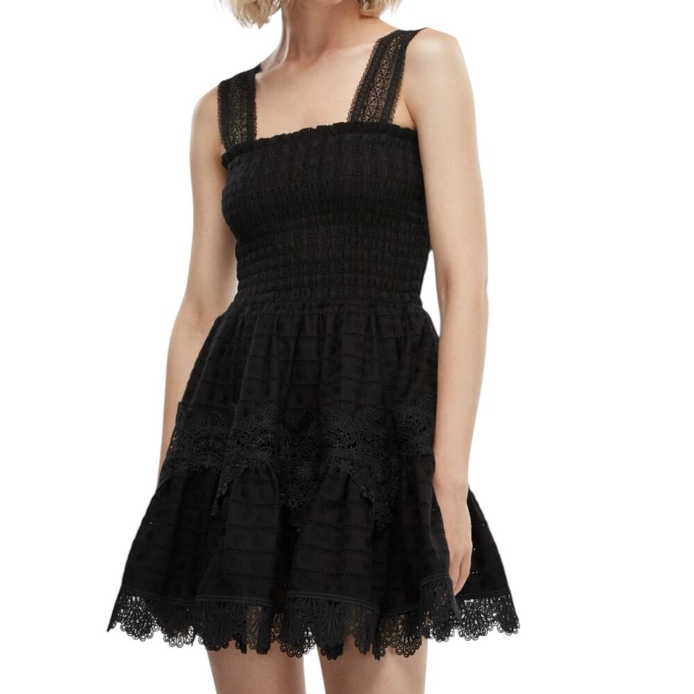NWT Waimari Leah Mini Dress Black Eyelet Cotton Size XS
